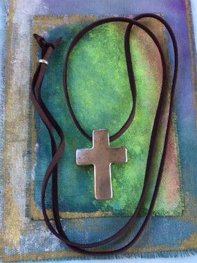 Sundance Charm leather cord silver cross necklace